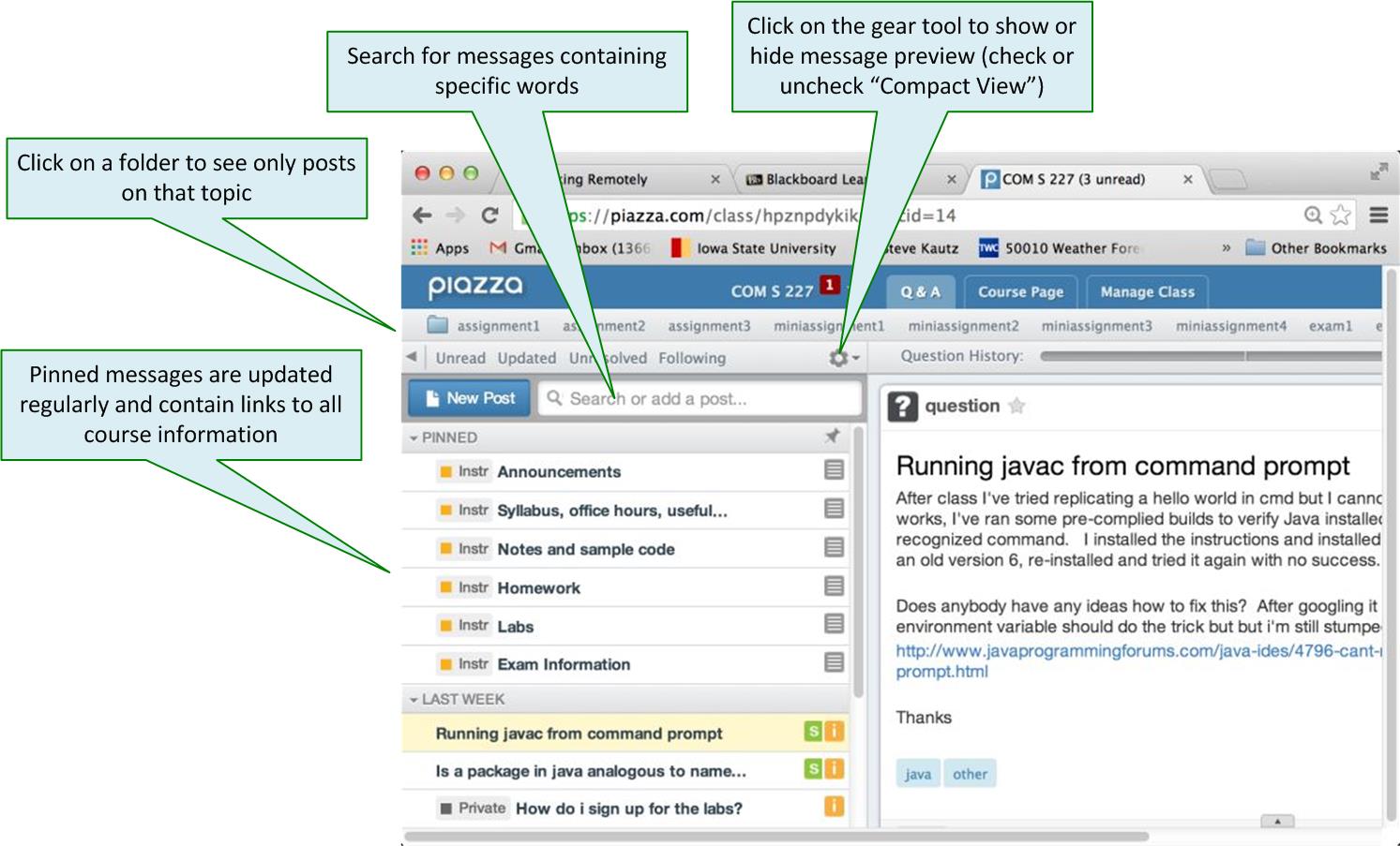 Screenshot of Piazza Q and A page