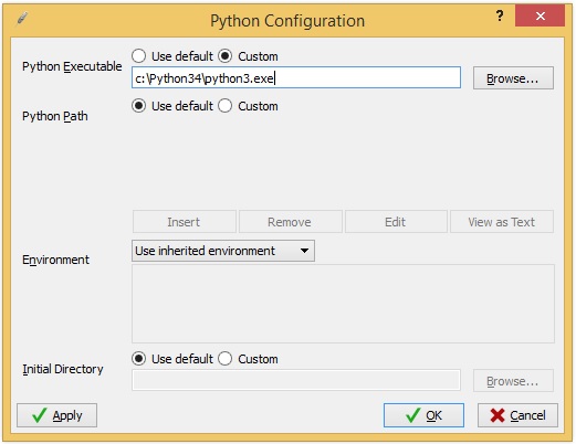 (Screenshot of Python Configuration dialog)