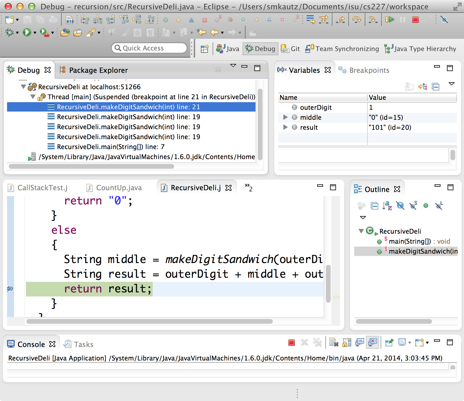 Screenshot of Eclipse debugger
